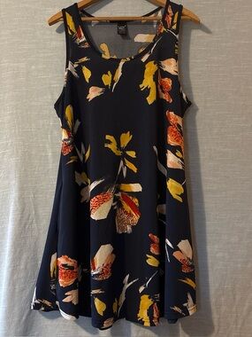 Lildy Tunic Dress Pullover Sleeveless Navy Blue Floral Women’s Sz L-XL